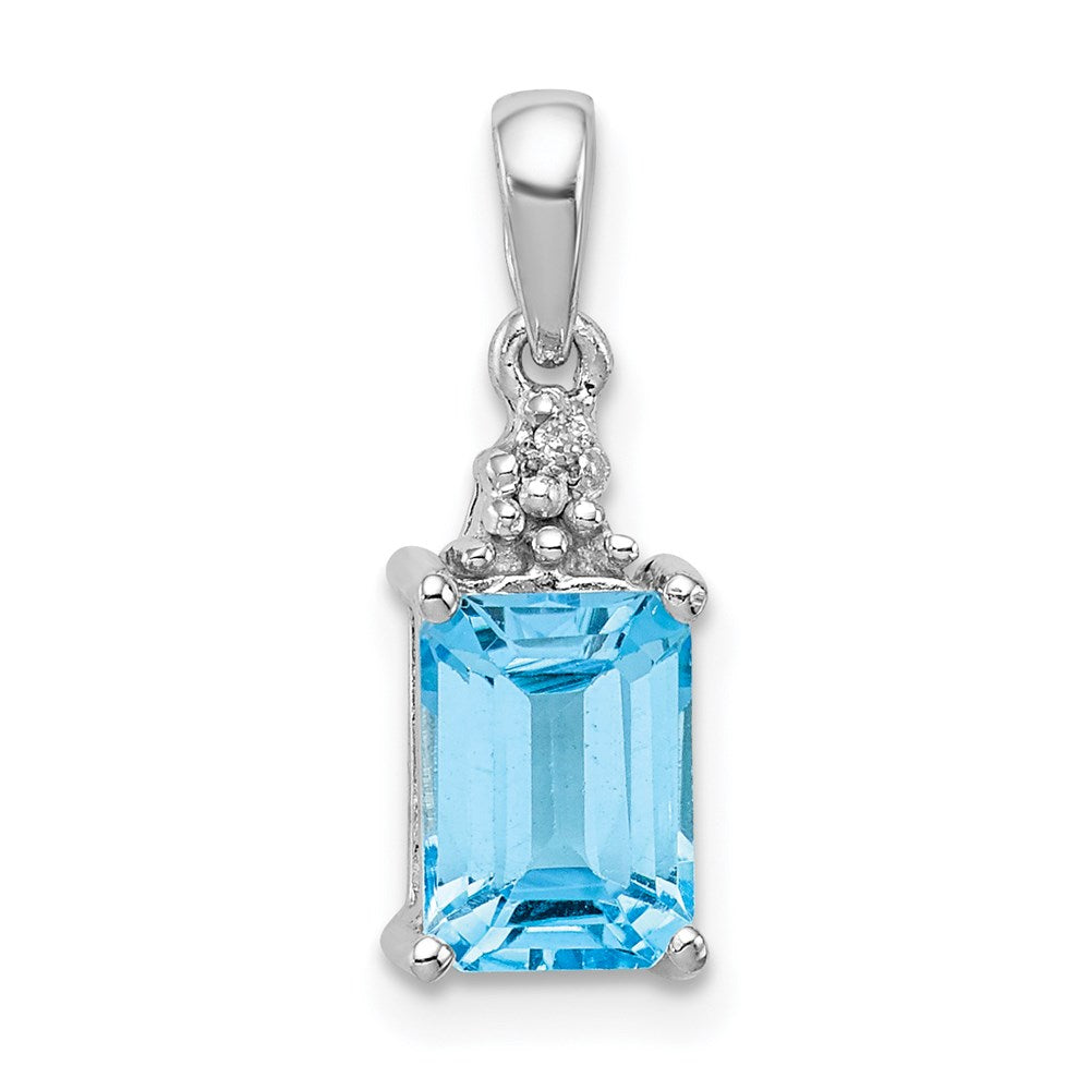 Sterling Silver Rhodium-plated Light Swiss Blue Topaz & Diamond Pendant, 1.253 ct, 16 x 5 mm