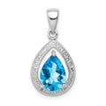 Sterling Silver Rhodium-plated Light Swiss Blue Topaz & Diamond Pendant, 2.42 ct, 23 x 11 mm