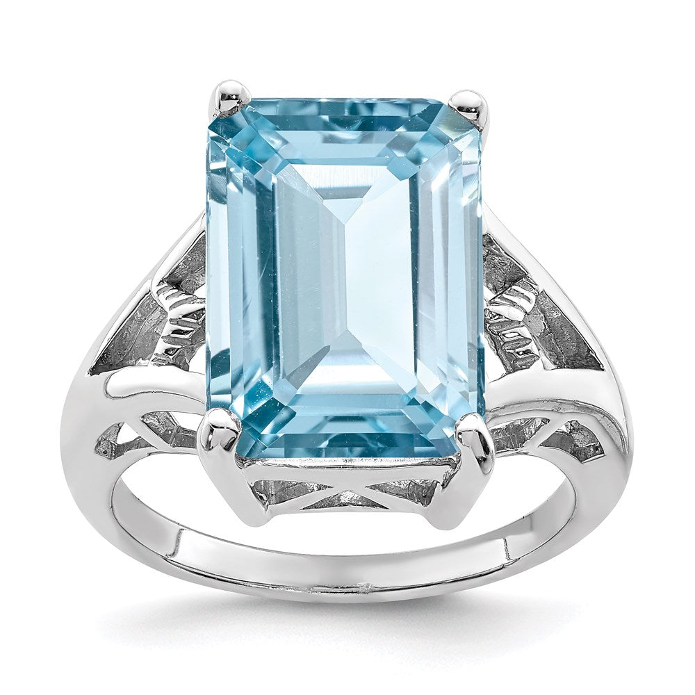 Sterling Silver Rhodium Light Swiss Blue Topaz Ring, 9.15 ct, Size 8
