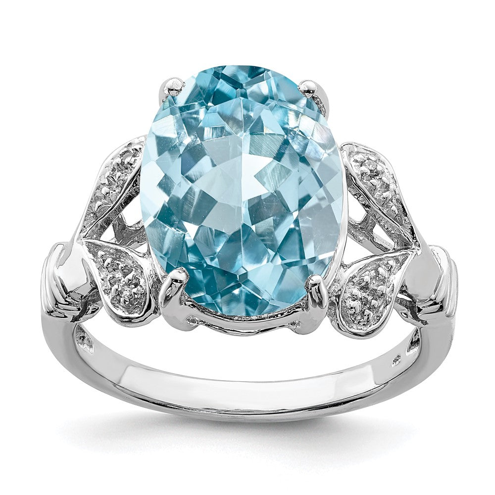 Sterling Silver Rhodium Light Swiss Blue Topaz Diamond Ring, 6.71 ct, Size 7, 2 mm