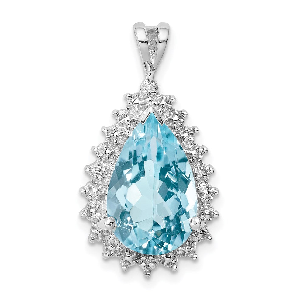 Sterling Silver Rhodium-plated Light Swiss Blue Topaz Diamond Pendant, 4.26 ct, 25 x 14 mm