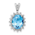 Sterling Silver Rhodium-plated Oval Swiss Blue Topaz & Diamond Pendant, 3.11 ct, 20 x 11 mm