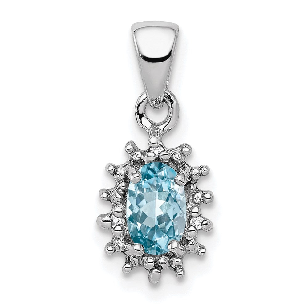 Sterling Silver Rhodium Light Swiss Blue Topaz & Diamond Pendant, 0.582 ct, 16 x 7 mm