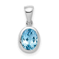 Sterling Silver Rhodium Light Swiss Blue Topaz Pendant, 1.6 ct, 16 x 8 mm