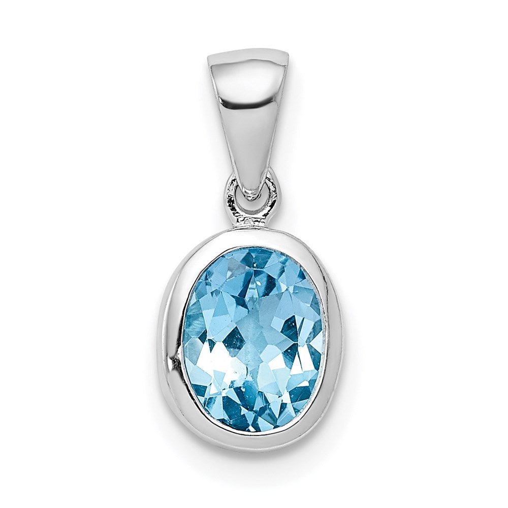 Sterling Silver Rhodium Light Swiss Blue Topaz Pendant, 1.6 ct, 16 x 8 mm