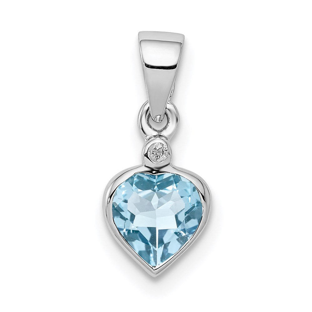 Sterling Silver Rhodium Light Swiss Blue Topaz Diamond Pendant, 0.711 ct, 16 x 7 mm
