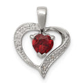 Sterling Silver Rhodium Heart Garnet & Diamond Heart Pendant, 0.63 ct, 17 x 13 mm