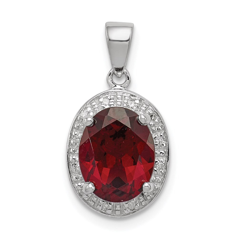 Sterling Silver Rhodium Garnet & Diamond Pendant, 2.79 ct, 21 x 11 mm
