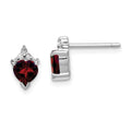 Sterling Silver Rhodium Plated Heart Garnet and Diamond Post Earrings, 1.01 ct, 9 x 5 mm