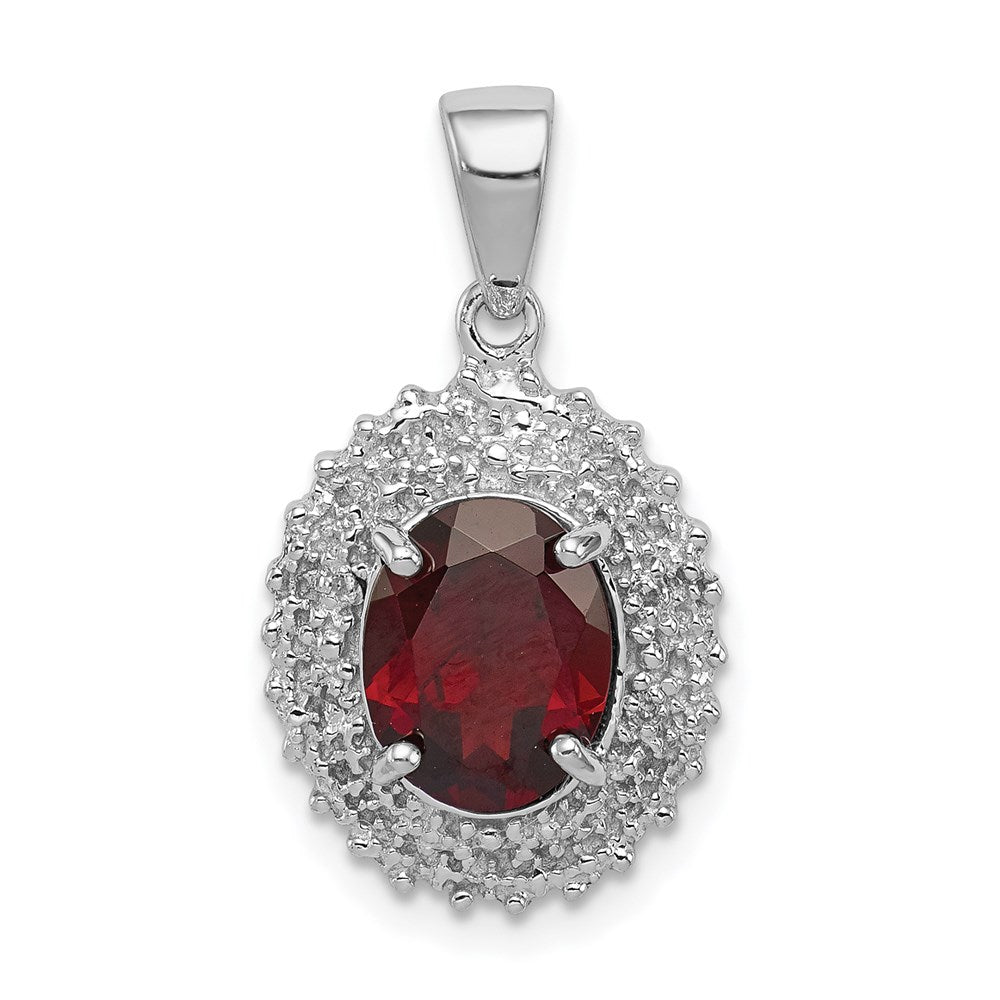 Sterling Silver Rhodium Garnet & Diamond Pendant, 1.81 ct, 24 x 12 mm