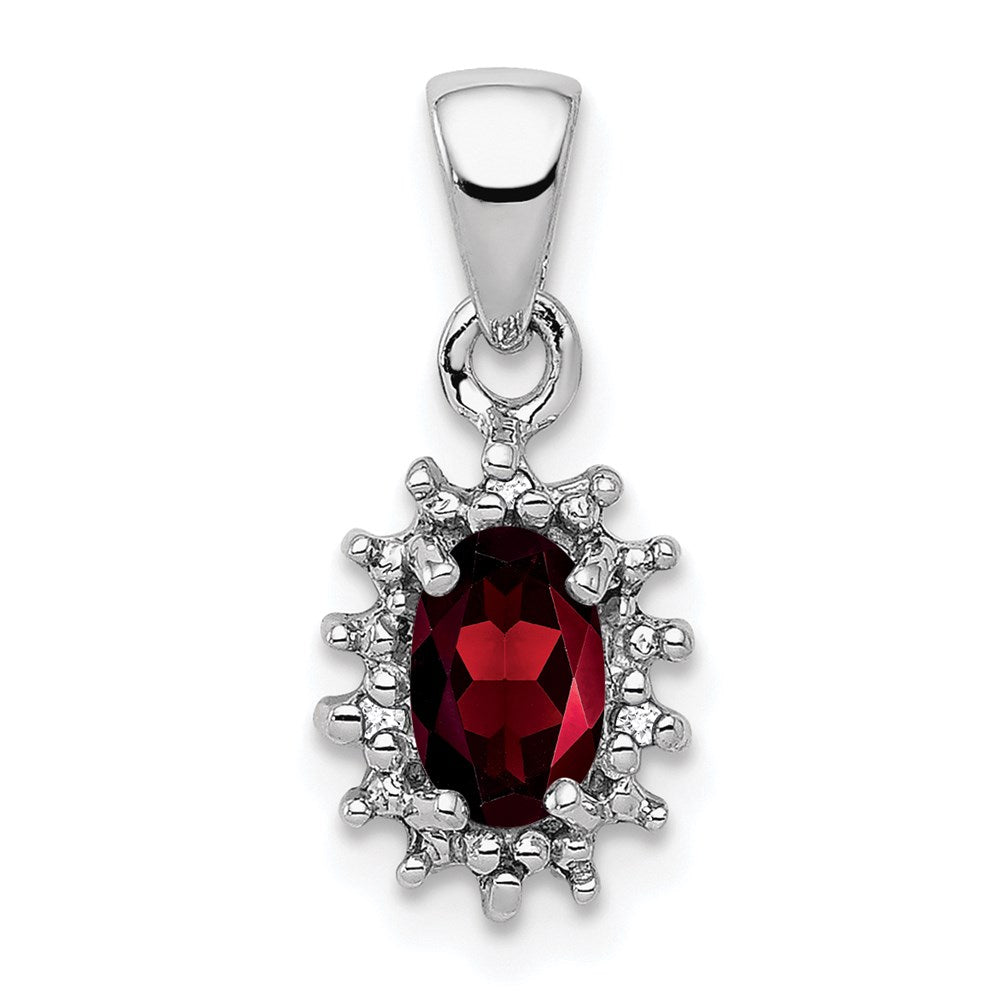 Sterling Silver Rhodium Garnet & Diamond Pendant, 0.562 ct, 16 x 7 mm