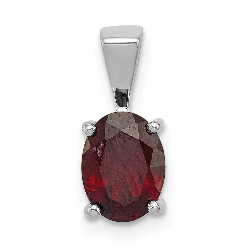 Sterling Silver Rhodium Garnet Pendant, 1.4 ct, 14 x 6 mm