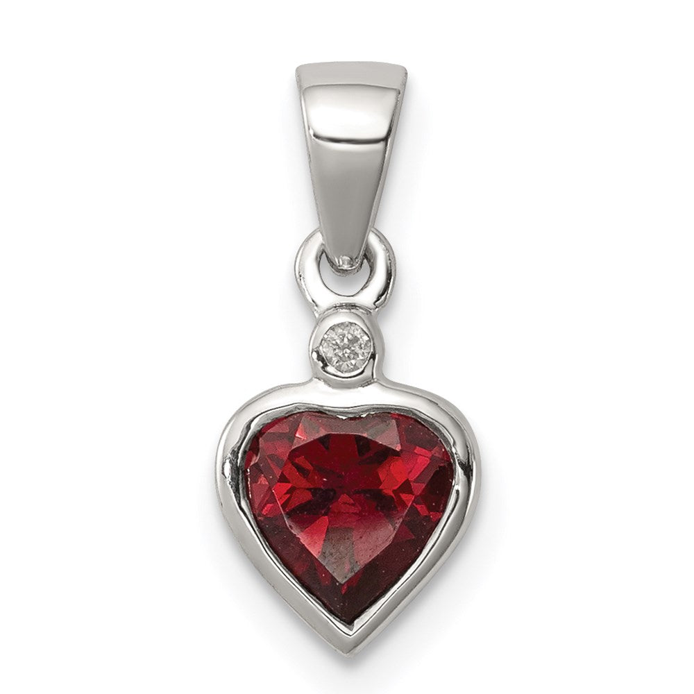 Sterling Silver Rhodium Garnet Diamond Pendant, 0.961 ct, 16 x 7 mm