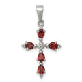 Sterling Silver Rhodium Pear Garnet Cross Pendant, 1.17 ct, 27 x 16 mm