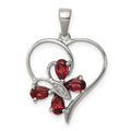 Sterling Silver Rhodium Garnet & Diamond Butterfly Heart Pendant, 1.003 ct, 25 x 18 mm