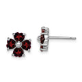 Sterling Silver Rhodium Plated Garnet Flower Post Earrings, 2.8 ct, 9 x 9 mm