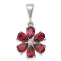 Sterling Silver Rhodium Garnet & Diamond Flower Pendant, 2.403 ct, 25 x 13 mm