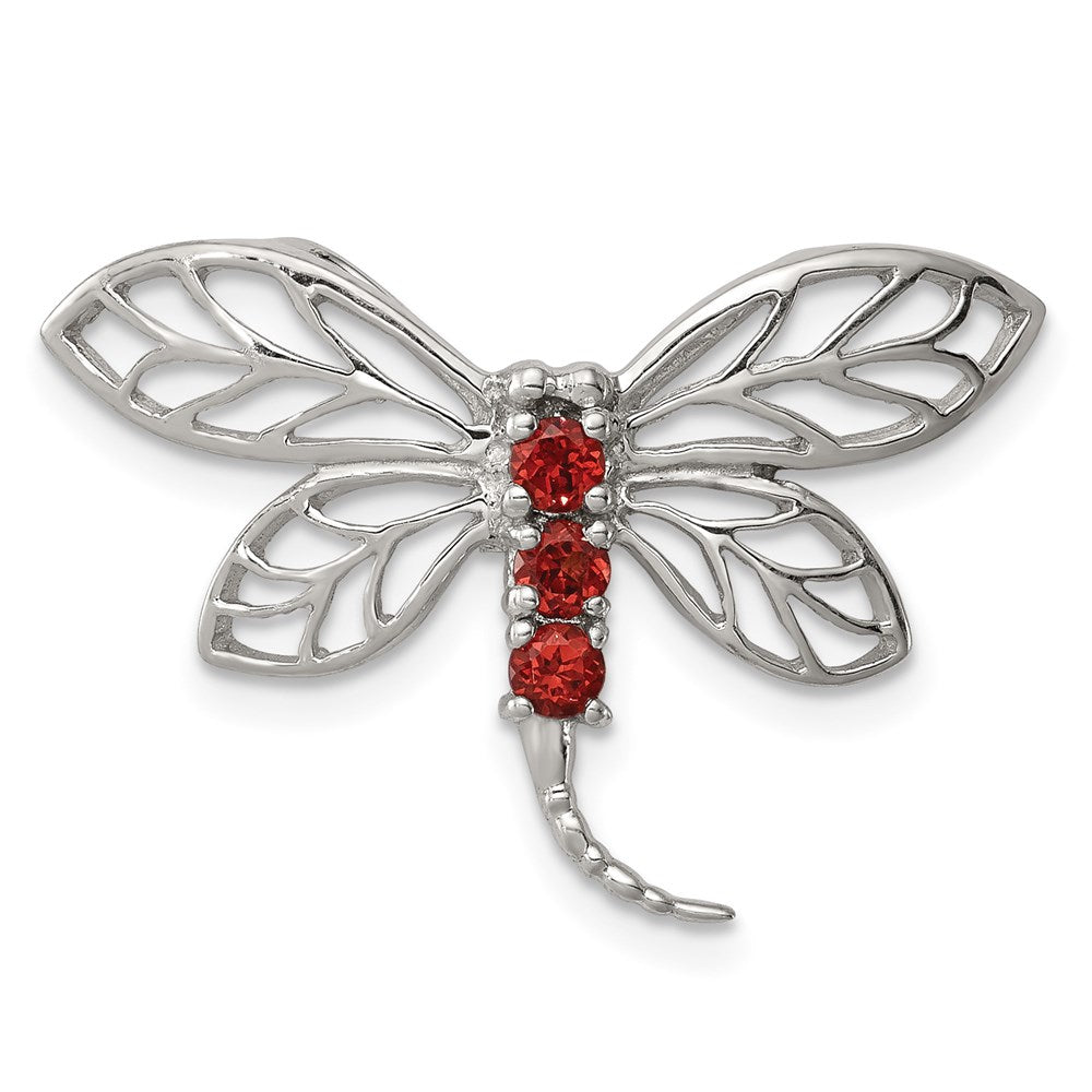 Sterling Silver Rhodium Garnet Dragonfly Chain Slide, 0.24 ct, 19 x 27 mm