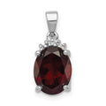 Sterling Silver Rhodium Garnet & Diamond Pendant, 2.82 ct, 17 x 8 mm