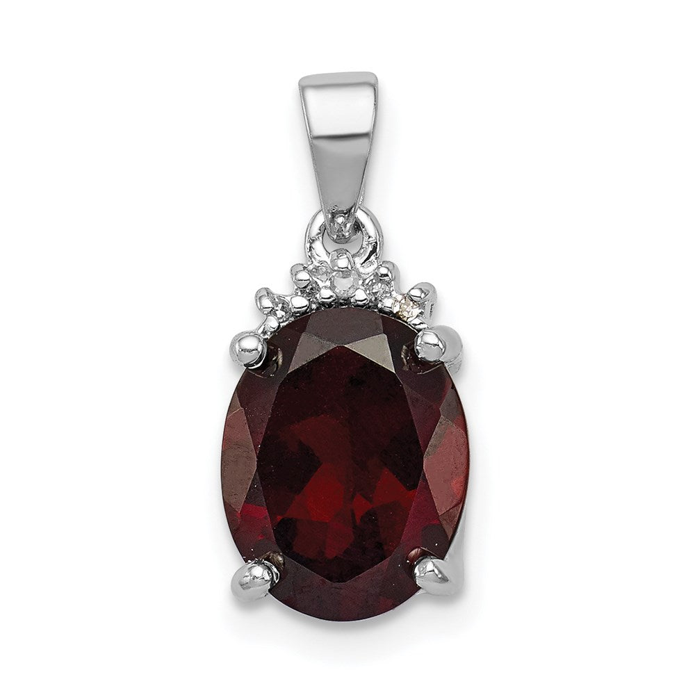 Sterling Silver Rhodium Garnet & Diamond Pendant, 2.82 ct, 17 x 8 mm