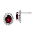 Sterling Silver Rhodium Plated Garnet and Diamond Post Earrings, 1.33 ct, 12 x 10 mm