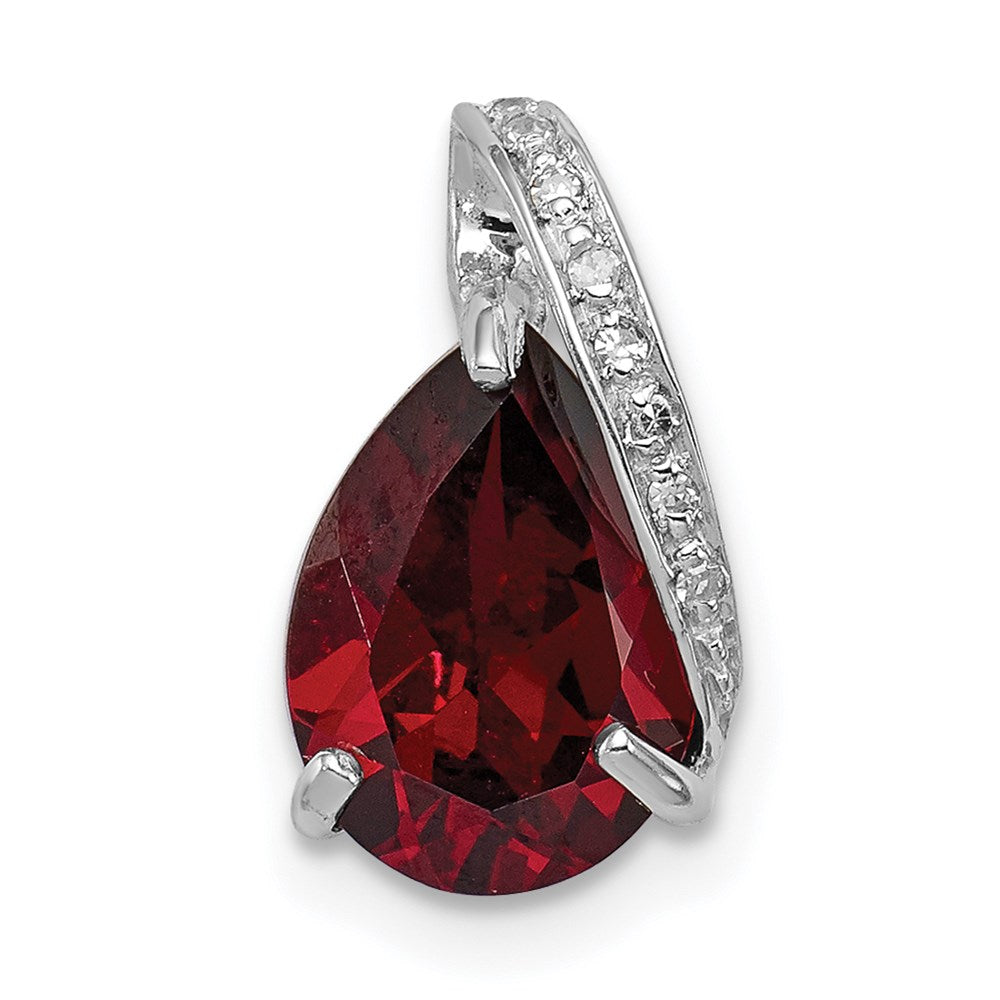 Sterling Silver Rhodium Pear Garnet Pendant, 1.83 ct, 13 x 7 mm