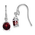 Sterling Silver Rhodium Plated Round Garnet and Diamond Wire Earrings, 2.01 ct, 20 x 6 mm