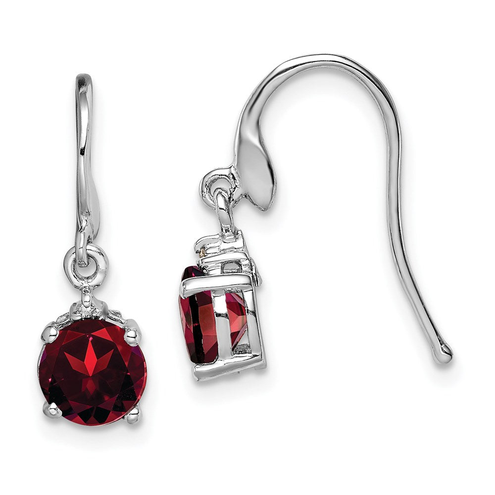 Sterling Silver Rhodium Plated Round Garnet and Diamond Wire Earrings, 2.01 ct, 20 x 6 mm
