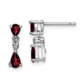 Sterling Silver Rhodium Pear Garnet and Diamond Post Earrings, 0.97 ct, 13 x 4 mm