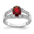 Sterling Silver Rhodium-plated Garnet & Diamond Ring, 1.33 ct, Size 8, 3 mm