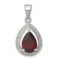 Sterling Silver Rhodium Garnet & Diamond Pendant, 1.82 ct, 24 x 12 mm