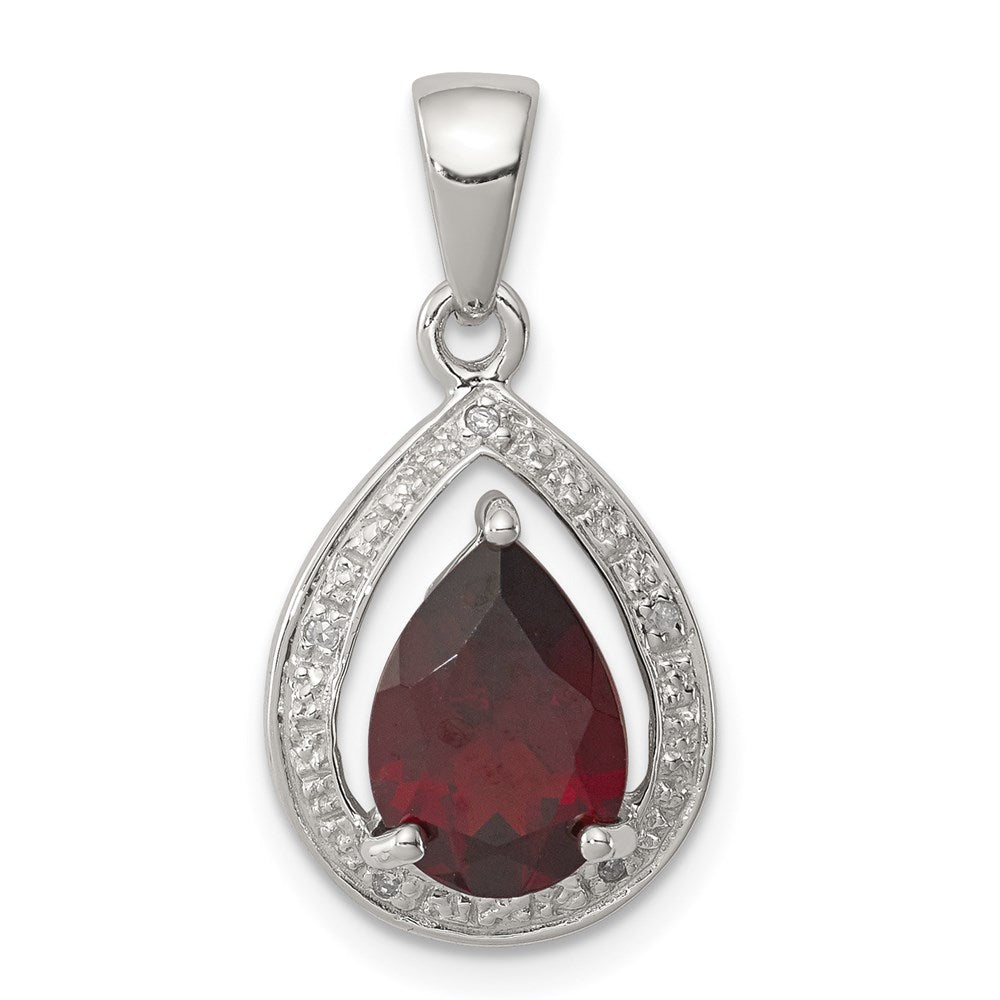 Sterling Silver Rhodium Garnet & Diamond Pendant, 1.82 ct, 24 x 12 mm