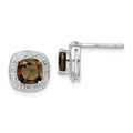 Sterling Silver Rhodium Plated Smoky Quartz and Diamond Post Earrings, 1.832 ct, 10 x 10 mm