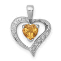 Sterling Silver Rhodium Heart Citrine & Diamond Heart Pendant, 0.48 ct, 18 x 14 mm