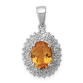 Sterling Silver Rhodium Citrine & Diamond Pendant, 1.51 ct, 23 x 12 mm