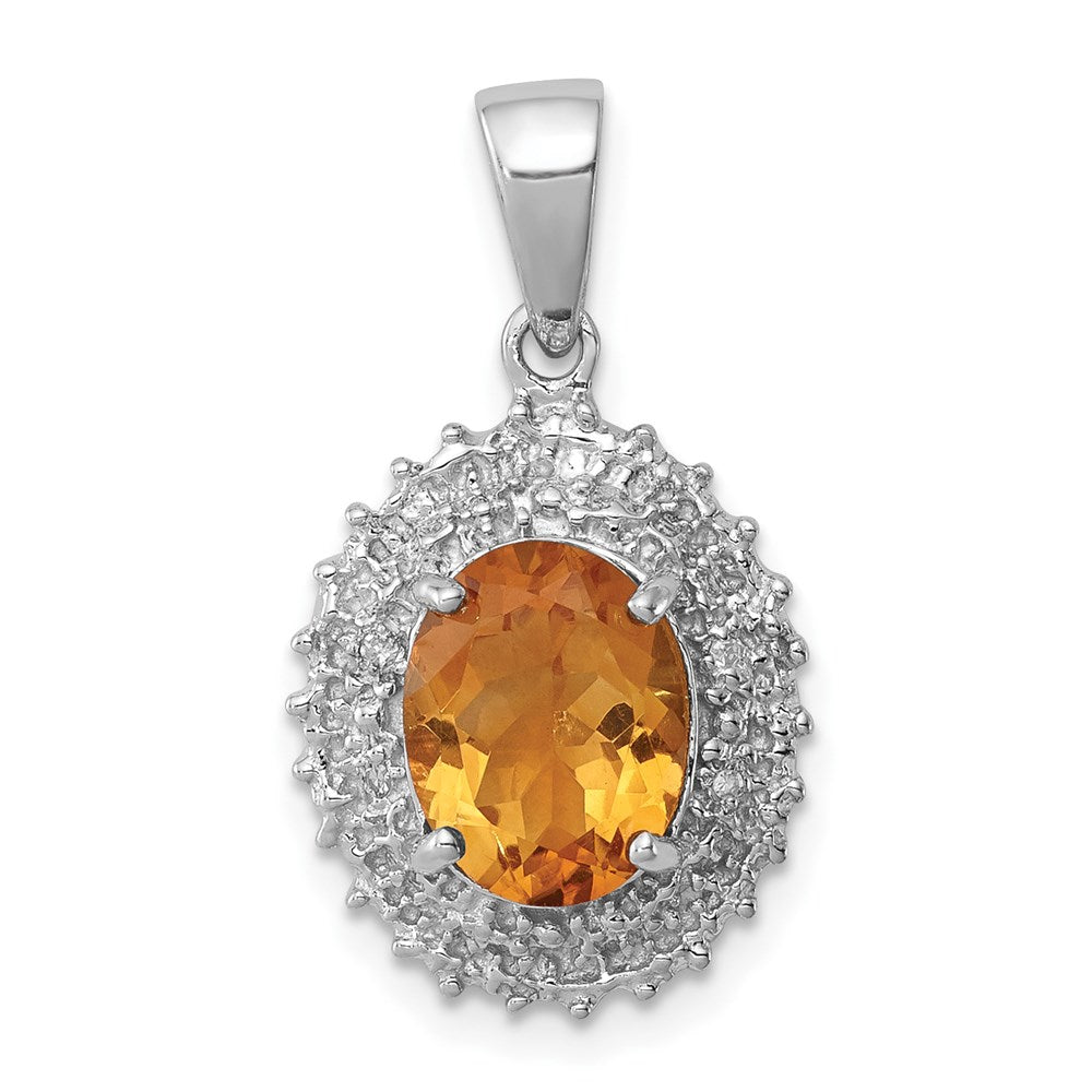 Sterling Silver Rhodium Citrine & Diamond Pendant, 1.51 ct, 23 x 12 mm
