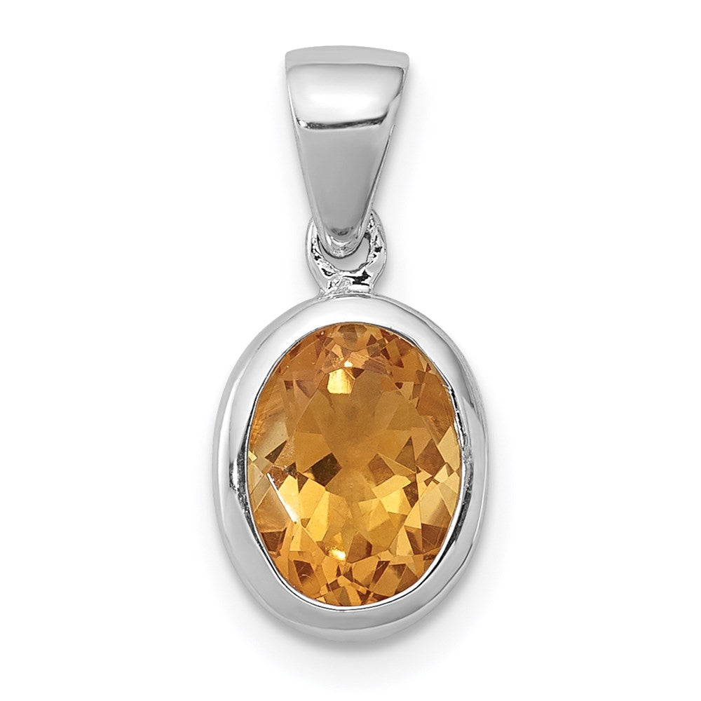 Sterling Silver Rhodium Citrine Pendant, 1.25 ct, 17 x 8 mm