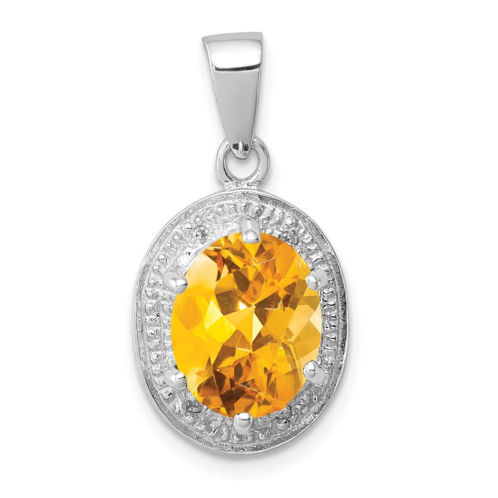 Sterling Silver Rhodium-plated Citrine & Diamond Pendant, 2.21 ct, 19 x 11 mm