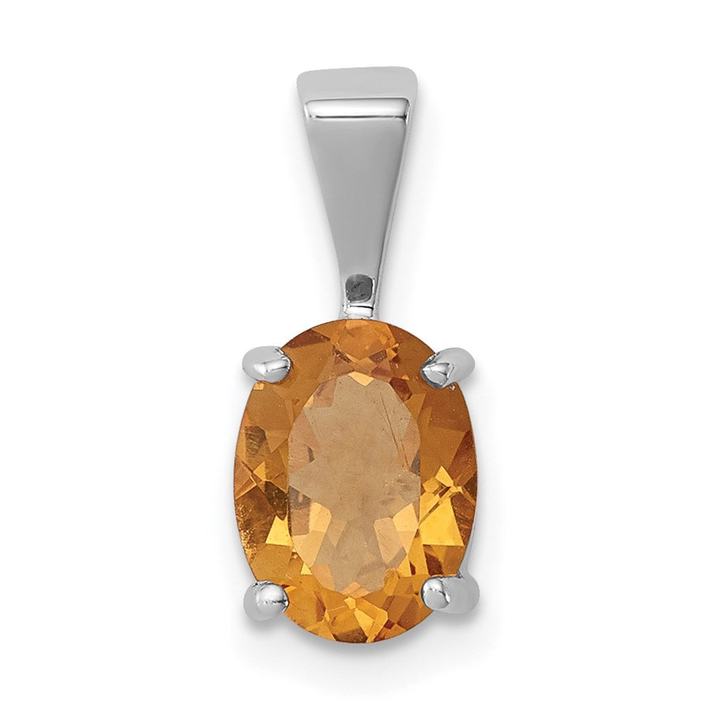 Sterling Silver Rhodium Citrine Pendant, 1.25 ct, 14 x 6 mm