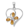 Sterling Silver Rhodium Citrine & Diamond Butterfly Heart Pendant, 0.803 ct, 25 x 18 mm