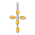 Sterling Silver Rhodium Citrine & Diamond Cross Pendant, 1.003 ct, 31 x 17 mm