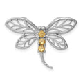 Sterling Silver Rhodium Citrine Dragonfly Chain Slide, 0.21 ct, 20 x 28 mm