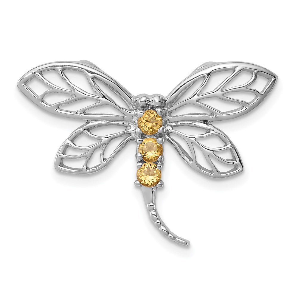 Sterling Silver Rhodium Citrine Dragonfly Chain Slide, 0.21 ct, 20 x 28 mm