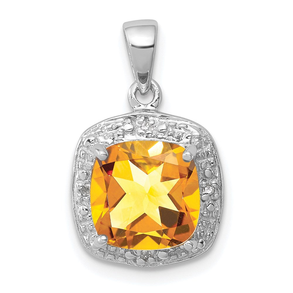 Sterling Silver Rhodium Citrine & Diamond Pendant, 2.216 ct, 18 x 11 mm