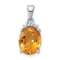 Sterling Silver Rhodium Citrine & Diamond Pendant, 2.42 ct, 18 x 8 mm