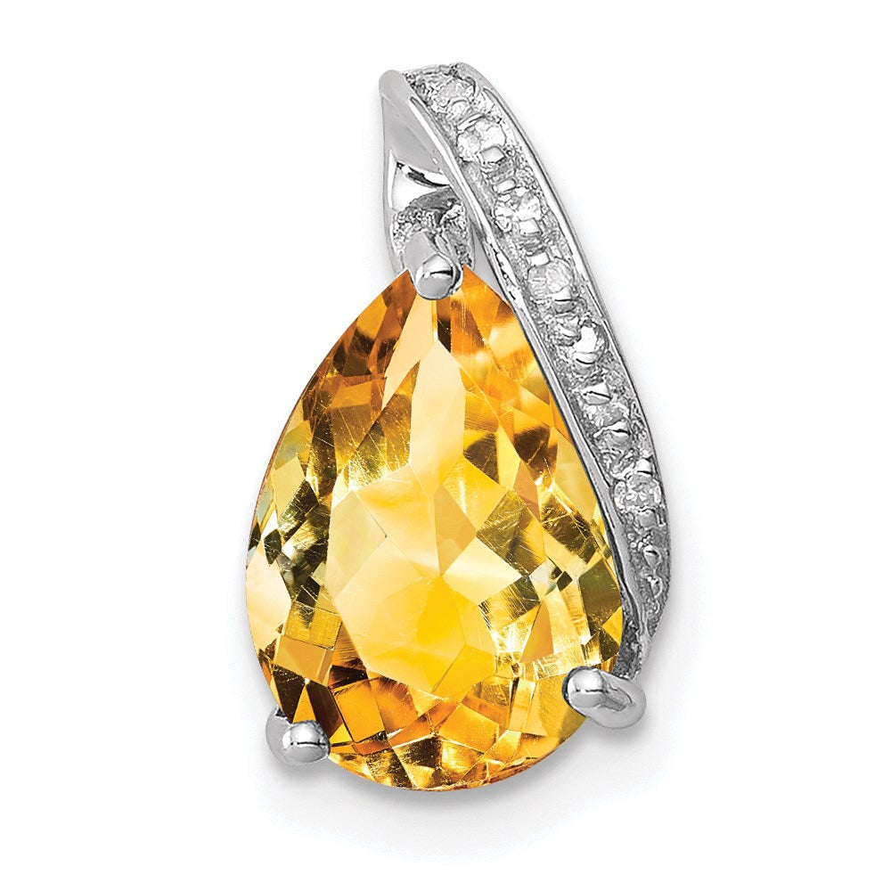 Sterling Silver Rhodium Pear Citrine Pendant, 1.73 ct, 13 x 8 mm