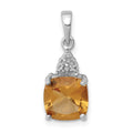 Sterling Silver Rhodium Citrine & Diamond Pendant, 1.803 ct, 19 x 8 mm