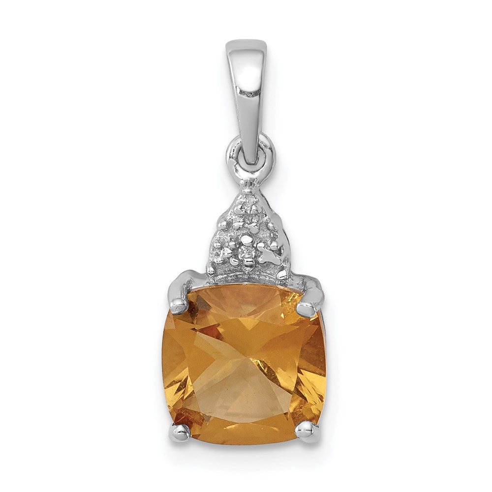 Sterling Silver Rhodium Citrine & Diamond Pendant, 1.803 ct, 19 x 8 mm