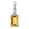 Sterling Silver Rhodium Citrine & Diamond Pendant, 1.003 ct, 15 x 5 mm
