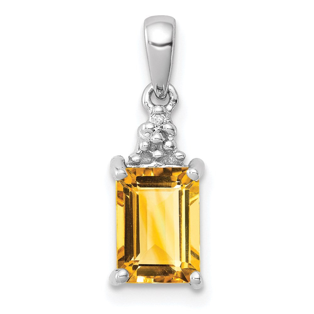 Sterling Silver Rhodium Citrine & Diamond Pendant, 1.003 ct, 15 x 5 mm